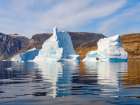 Icebergs in the Uummannaq Fjord System, northwest Greenland, Kingdom of Denmark. Art Print